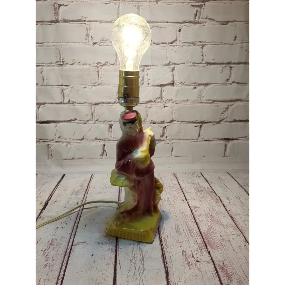 Vintage 50s-60s Ceramic Lamp Chinese Oriental Asian Figure‎ Playing A Lute Works
